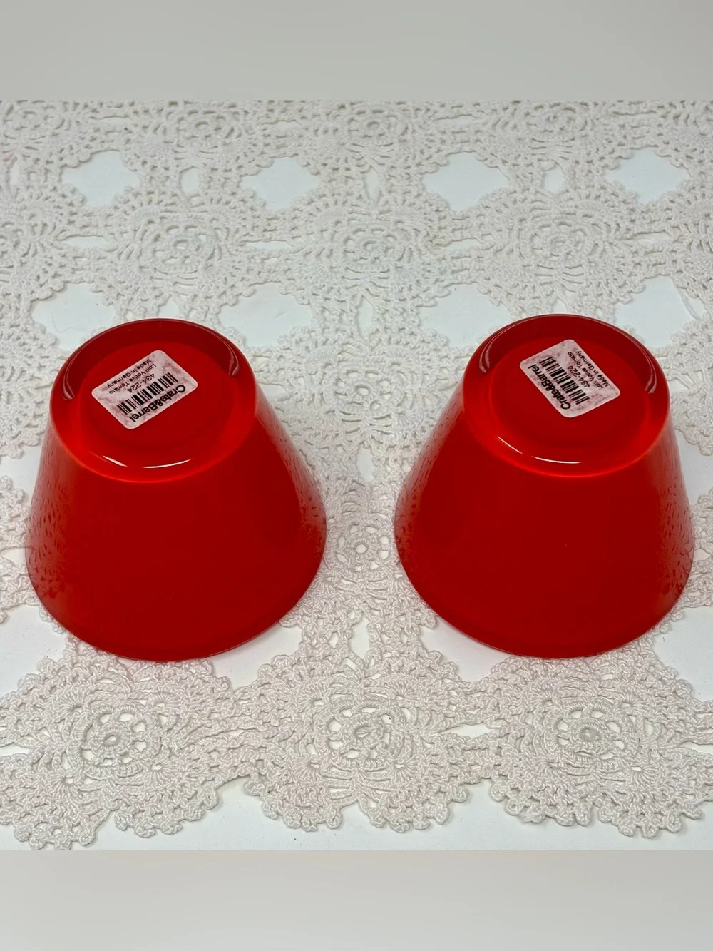 Crate & Barrel Lolli Glass Votive Candle Holders Red Tomato Germany Pair Of Two